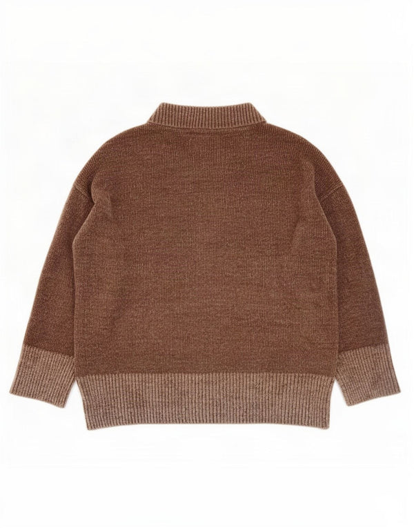 Zara Womens Oversized Velour Boat Neck Jumper Sweater UK 16 Large Brown