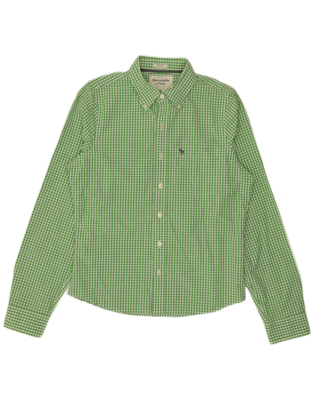 Abercrombie & Fitch Herre Muscle Shirt Medium Green Gingham Cotton