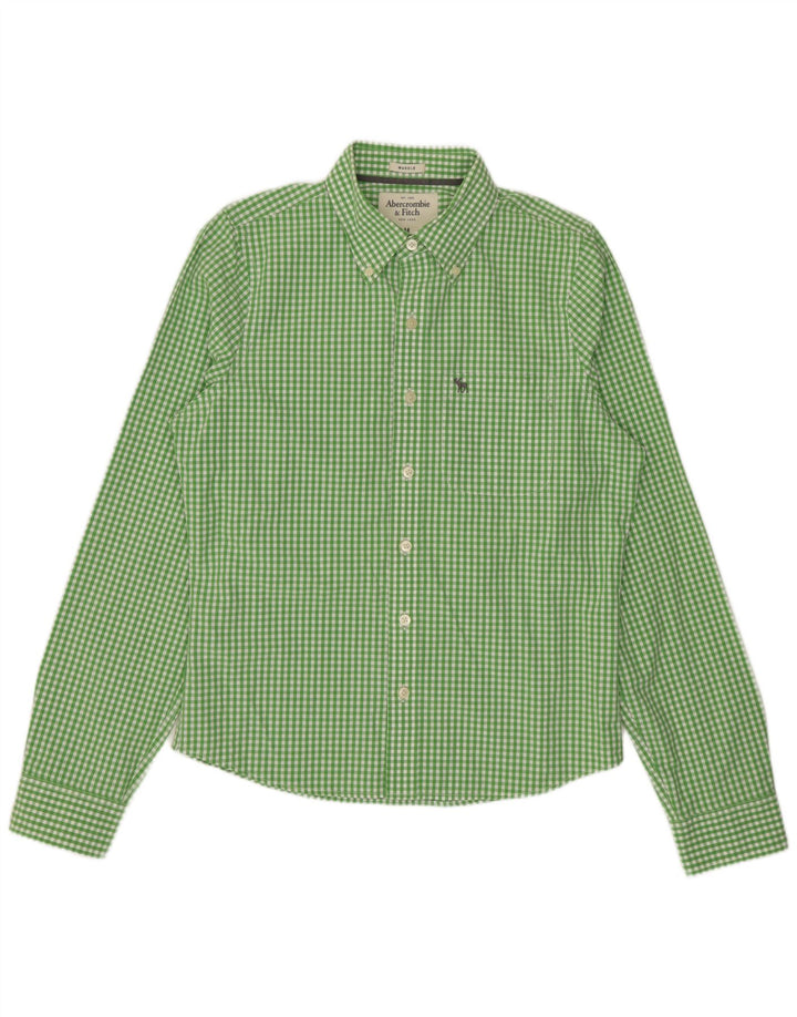 Abercrombie & Fitch Herre Muscle Shirt Medium Green Gingham Cotton