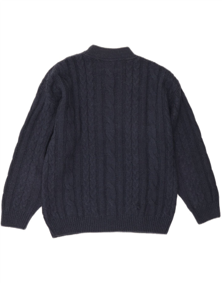 VINTAGE Dame sweater med rund hals DK 18 XL marineblå akryl