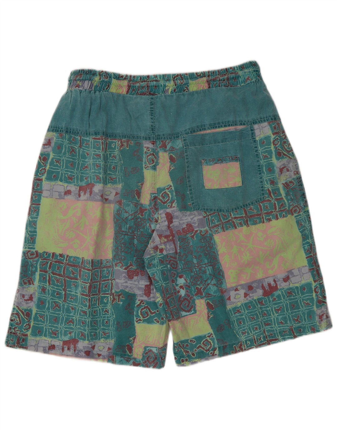 Vintage Herre grafiske Casual Shorts XL W32 Grøn Patchwork Bomuld