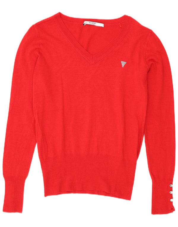 Guess Dame V-hals sweater UK 4 XS rød viskose