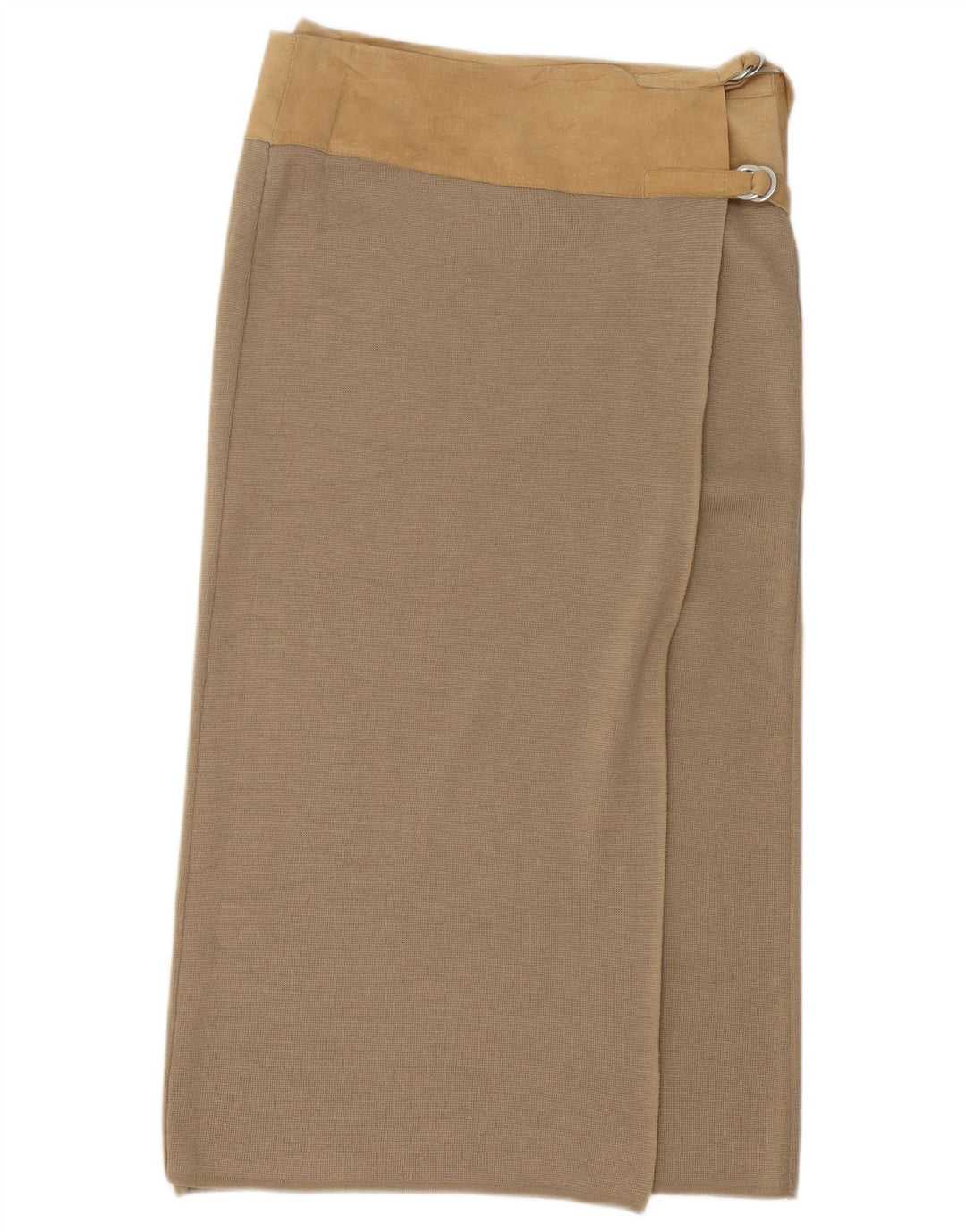 Benetton Dame Midi Wrap Nederdel Large W32 Beige Colourblock Uld