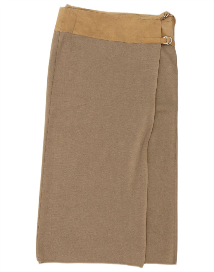 Benetton Dame Midi Wrap Nederdel Large W32 Beige Colourblock Uld