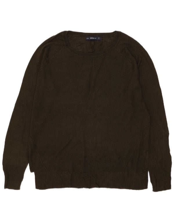 Zara Dame Boat Neck Jumper Sweater UK 14 Medium Khaki Viscose
