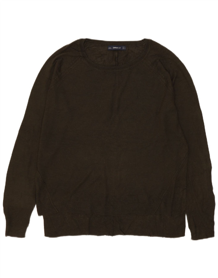 Zara Dame Boat Neck Jumper Sweater UK 14 Medium Khaki Viscose