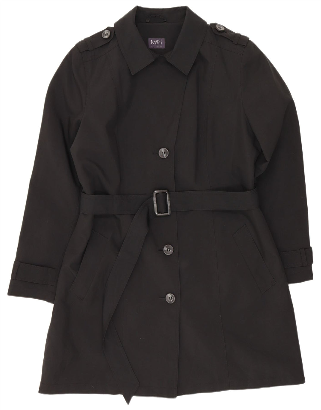 Marks & Spencer Trench Coat til kvinder UK 16 Stor sort polyester