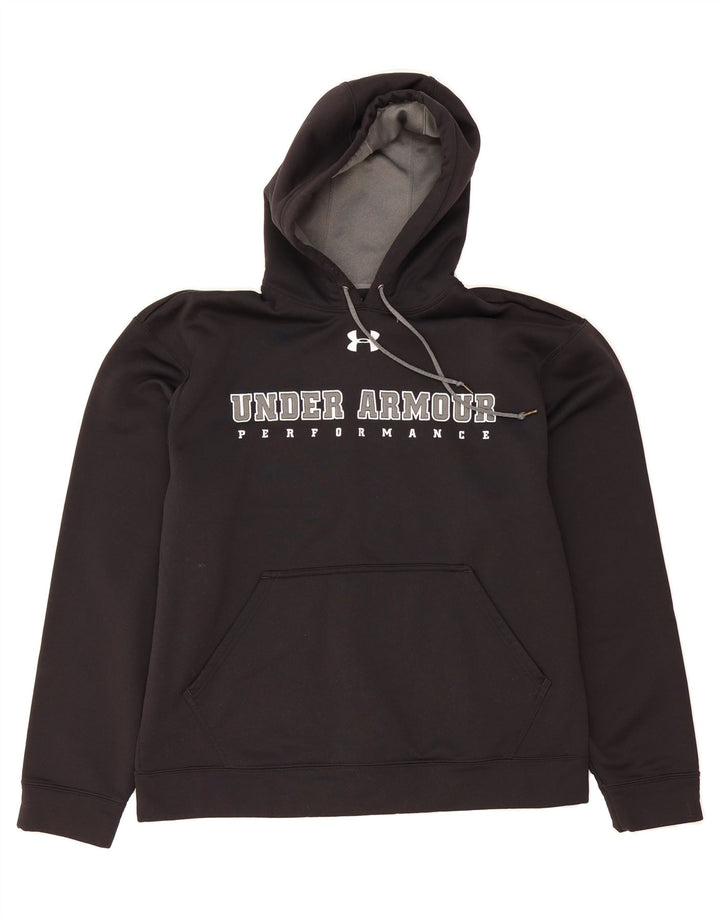 UNDER ARMOUR Mens Graphic Hoodie Jumper Medium Black Polyester Vintage Under Armour and Second-Hand Under Armour from Messina Hembry 
