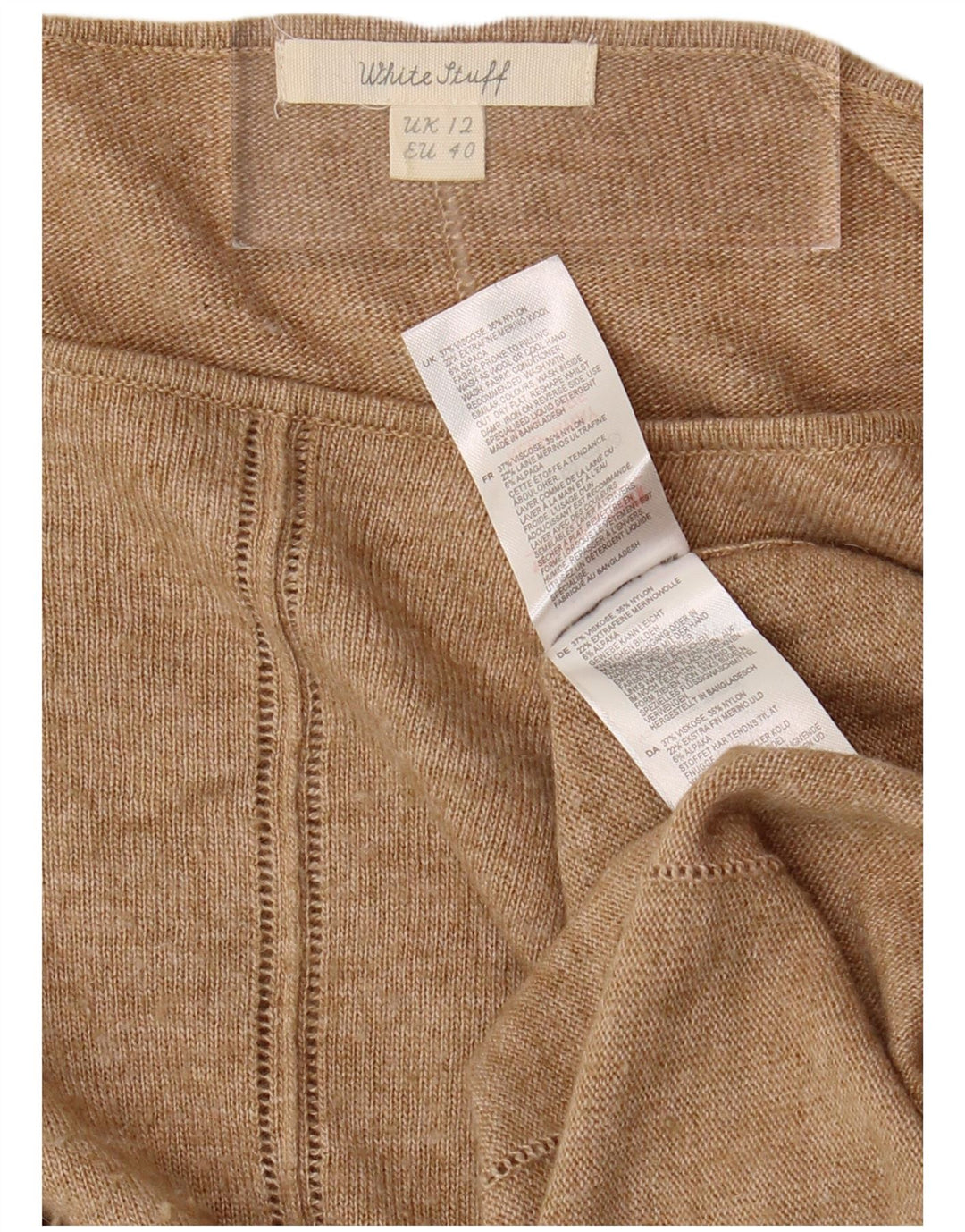 WHITE STUFF Dame Boat Neck Jumper Sweater UK 12 Medium Beige Viscose