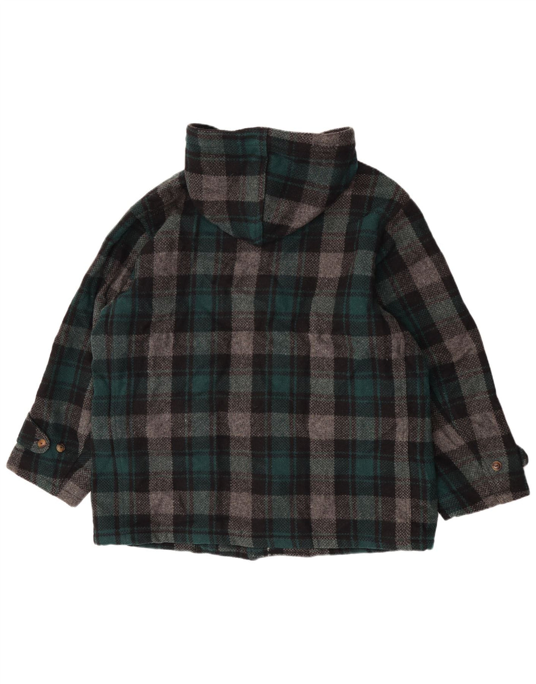 Enrico Coveri Dame Hooded Duffel Coat IT 44 Medium Green Check Wool
