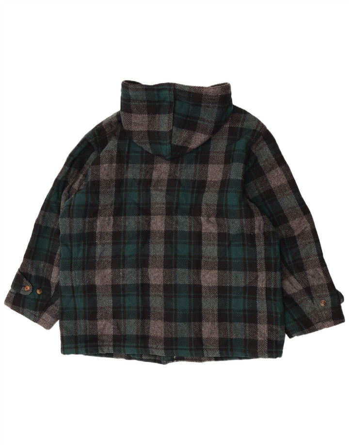Enrico Coveri Dame Hooded Duffel Coat IT 44 Medium Green Check Wool