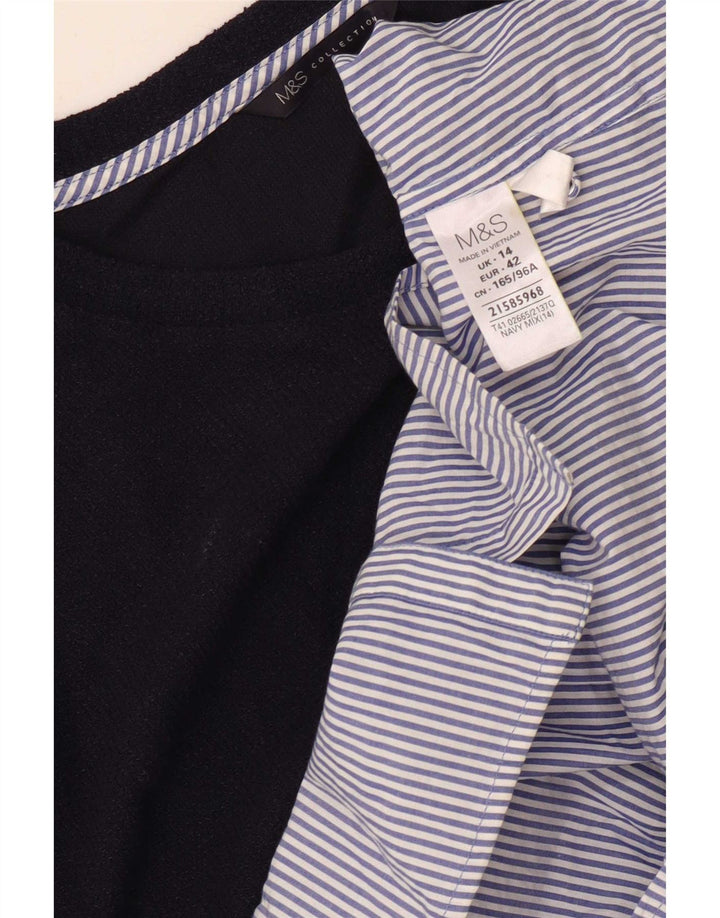 Marks & Spencer Dame Top Langærmet UK 14 Large Navy Blue Colourblock