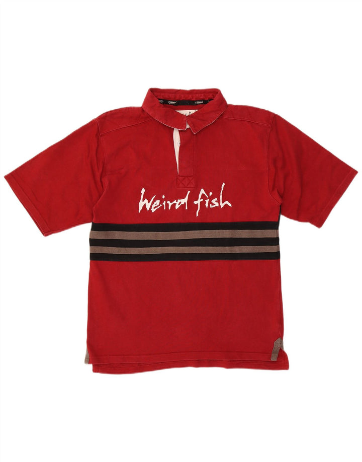 Weird Fish Herre grafisk poloshirt Lille rød Colourblock Bomuld