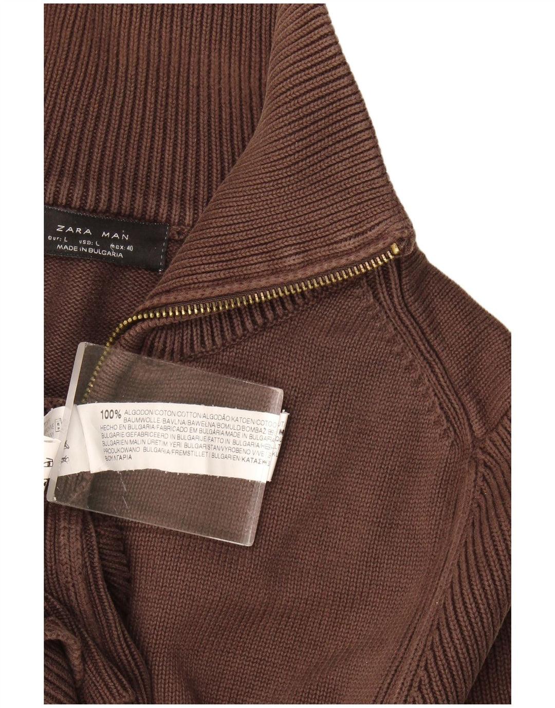 Zara Herre Cardigan Sweater Stor Brun Bomuld