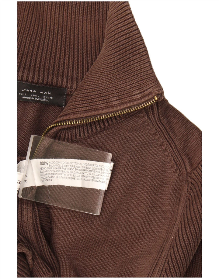 Zara Herre Cardigan Sweater Stor Brun Bomuld