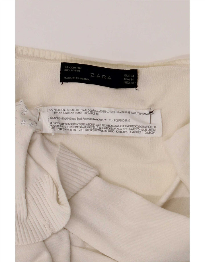 Zara Dame Cardigan Sweater UK 12 Medium White Bomuld