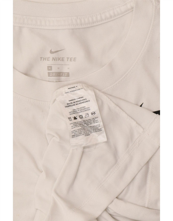 NIKE Dame Dri Fit T-Shirt Top UK 14 Medium White Polyester