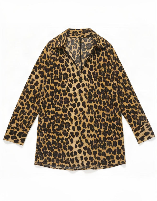 Zara Dame Langærmet Skift Kjole UK 10 Small Brown Animal Print