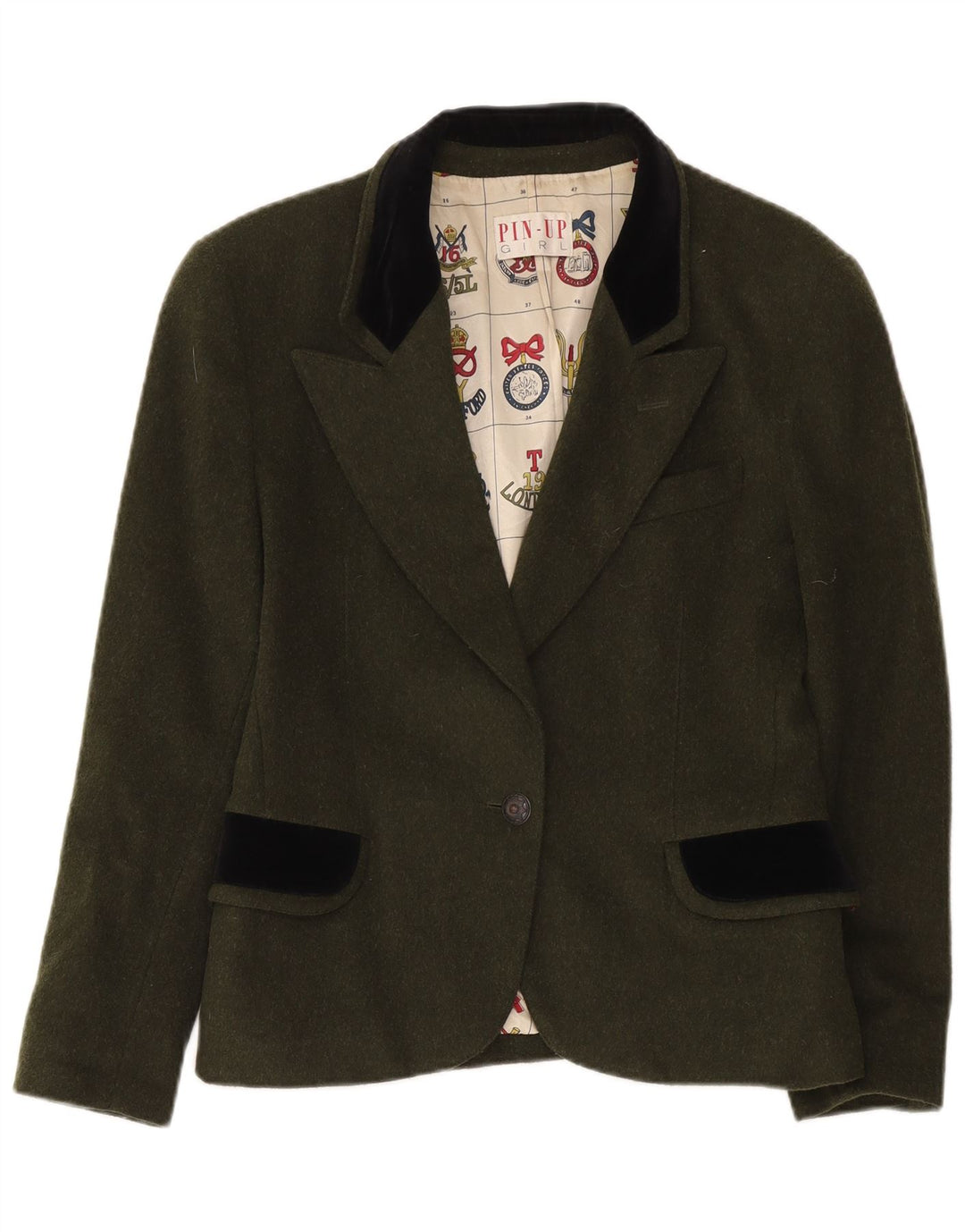 Vintage Dame 1 Knap Blazer Jacket UK 14 Stor Khaki Colourblock