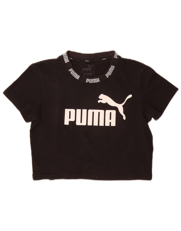 Puma Dame Crop Graphic T-Shirt Top UK 10 Small Black Bomuld