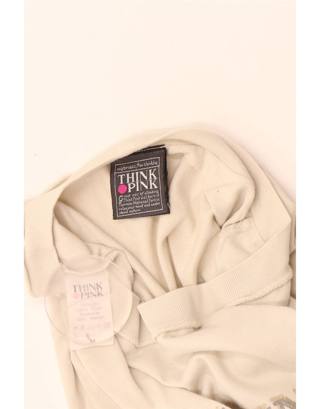 Think Pink Dame Grafisk T-Shirt Top UK 12 Medium Off White Bomuld