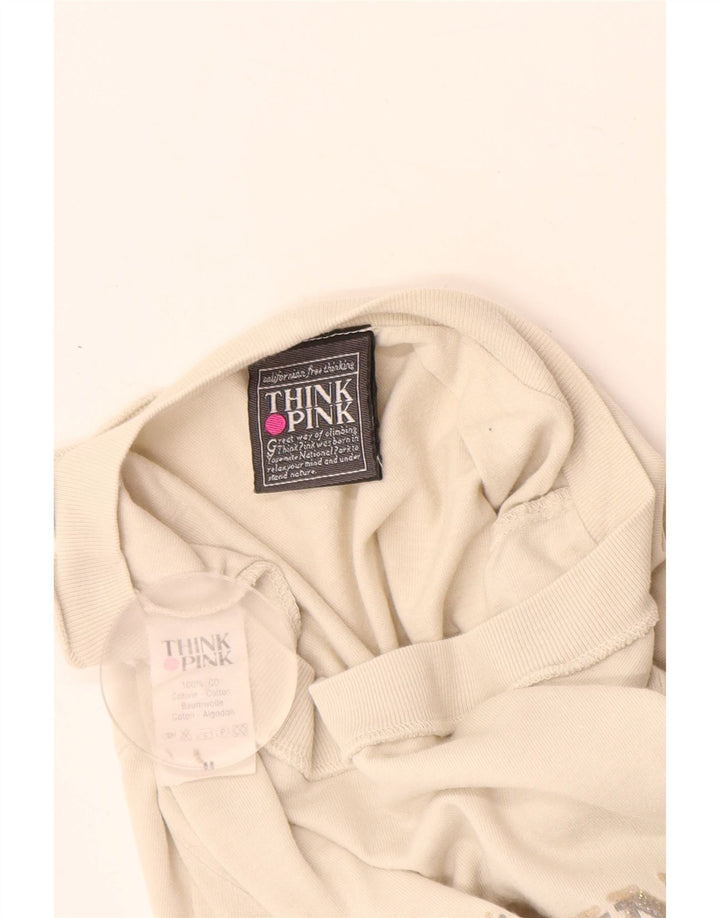 Think Pink Dame Grafisk T-Shirt Top UK 12 Medium Off White Bomuld