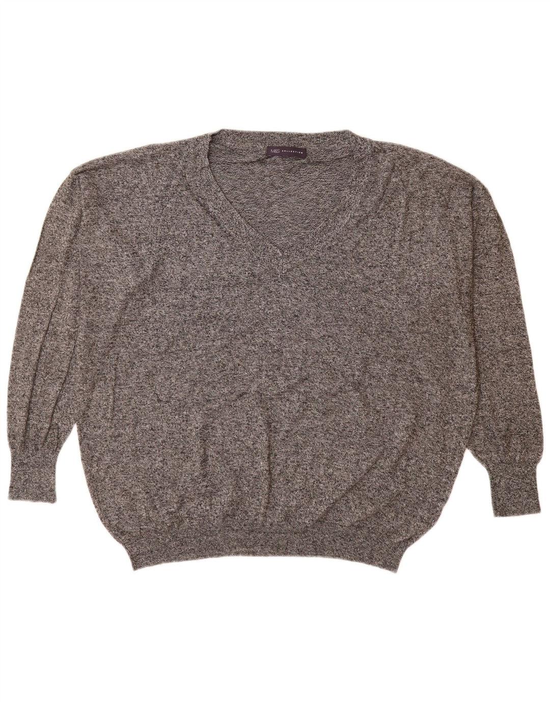 MARKS & SPENCER Womens V-Neck Jumper Sweater UK 18 XL Grey Flecked