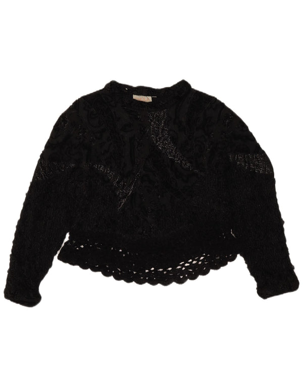 Vintage hæklet Crop Top til kvinder UK 14 Medium Black