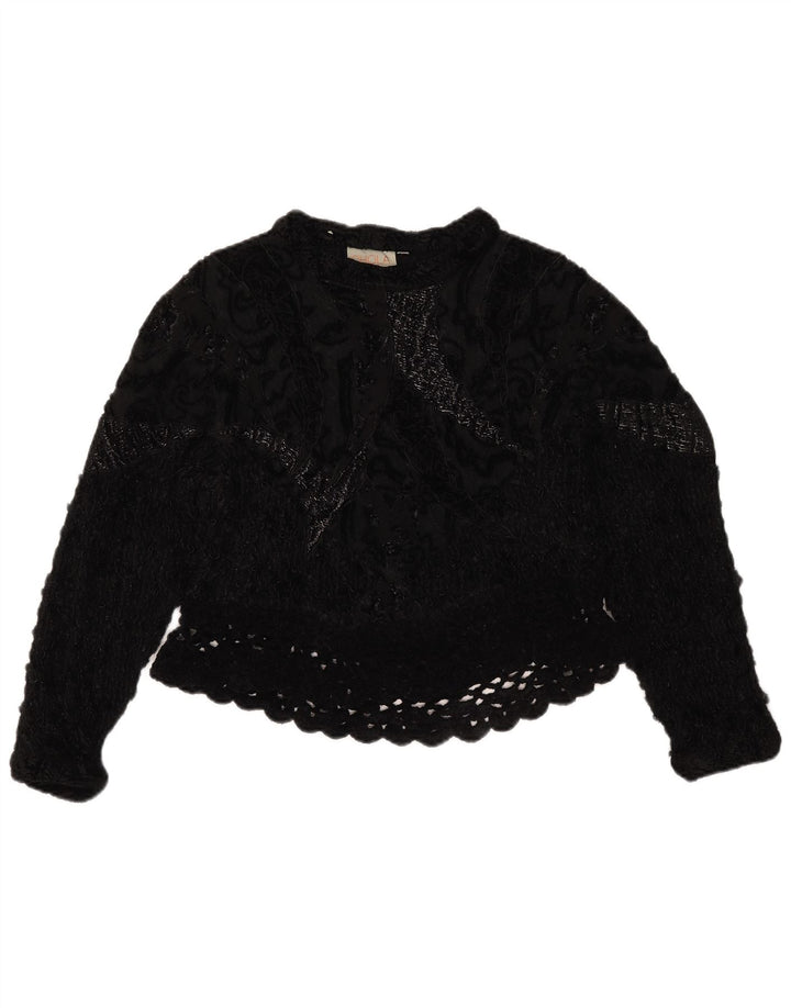 Vintage hæklet Crop Top til kvinder UK 14 Medium Black