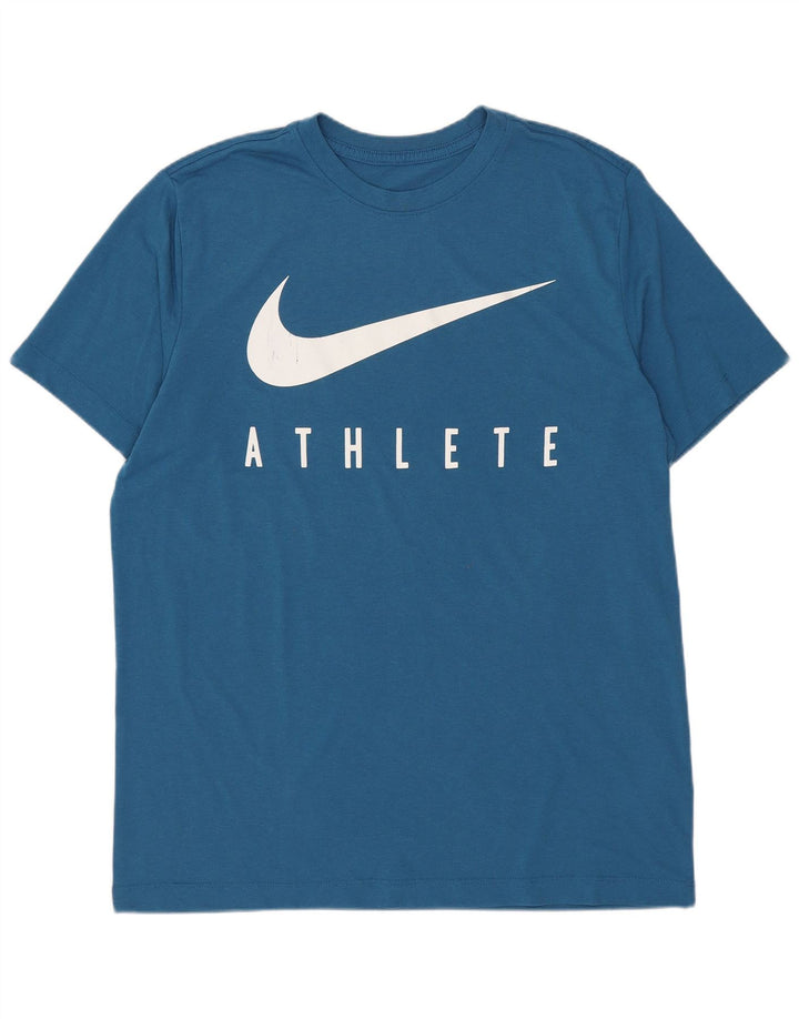 Nike Herre Dri Fit grafisk T-shirt top mellemblå polyester