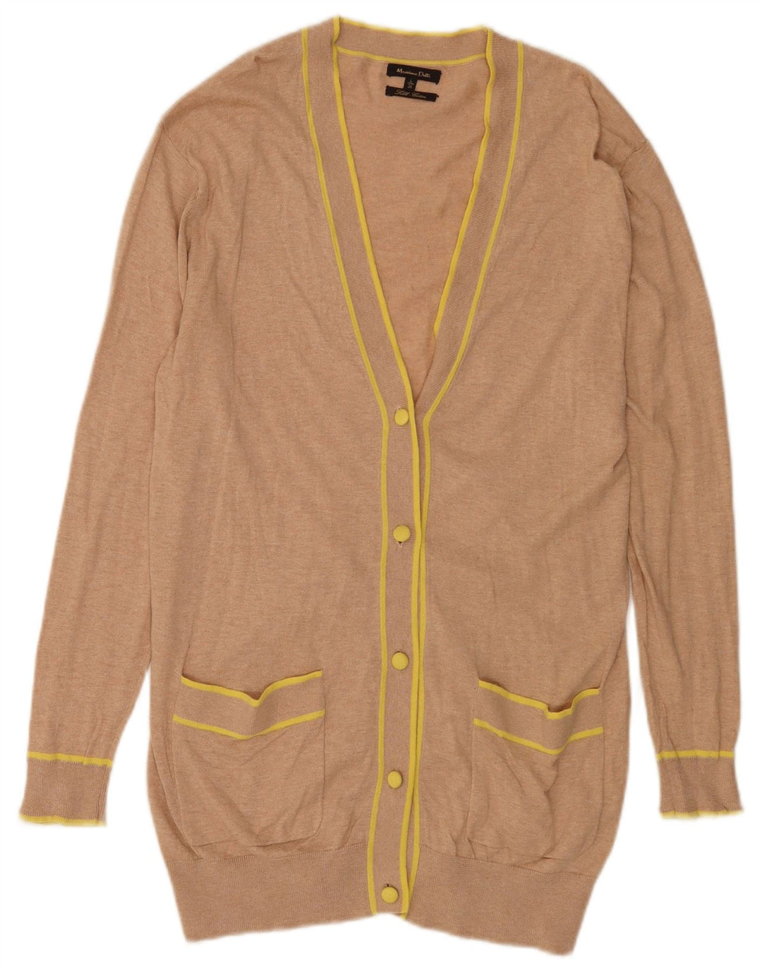 Massimo Dutti Dame Longline Cardigan Sweater UK 16 Stor Beige Silke