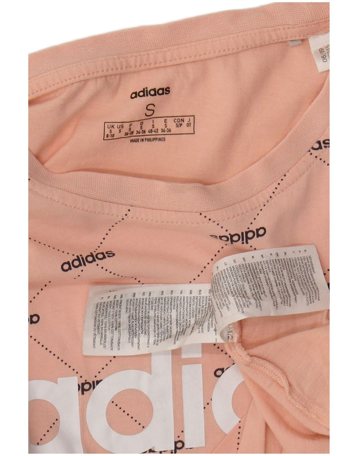 ADIDAS Dame Oversized Crop Grafisk T-Shirt Top UK 8/10 Small Pink Bomuld