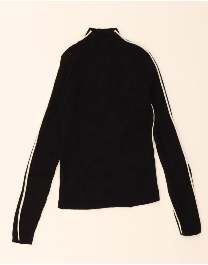 Zara Womens Crop Top Langærmet UK 8 Small Sort Stribet Viscose
