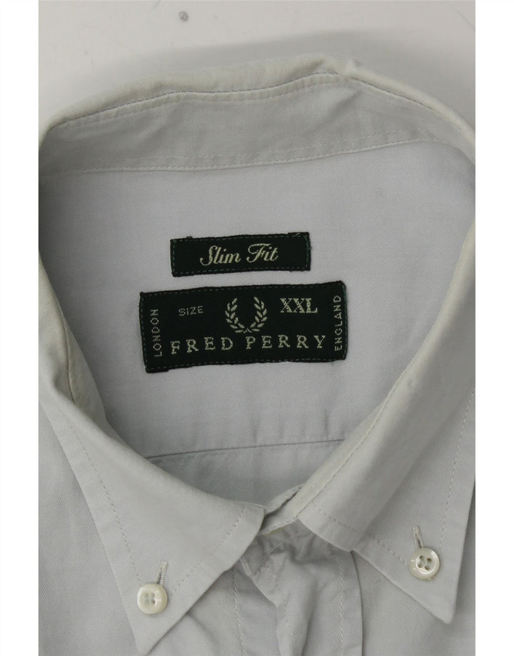 FRED PERRY Herre Slim Fit skjorte 2XL blå bomuld