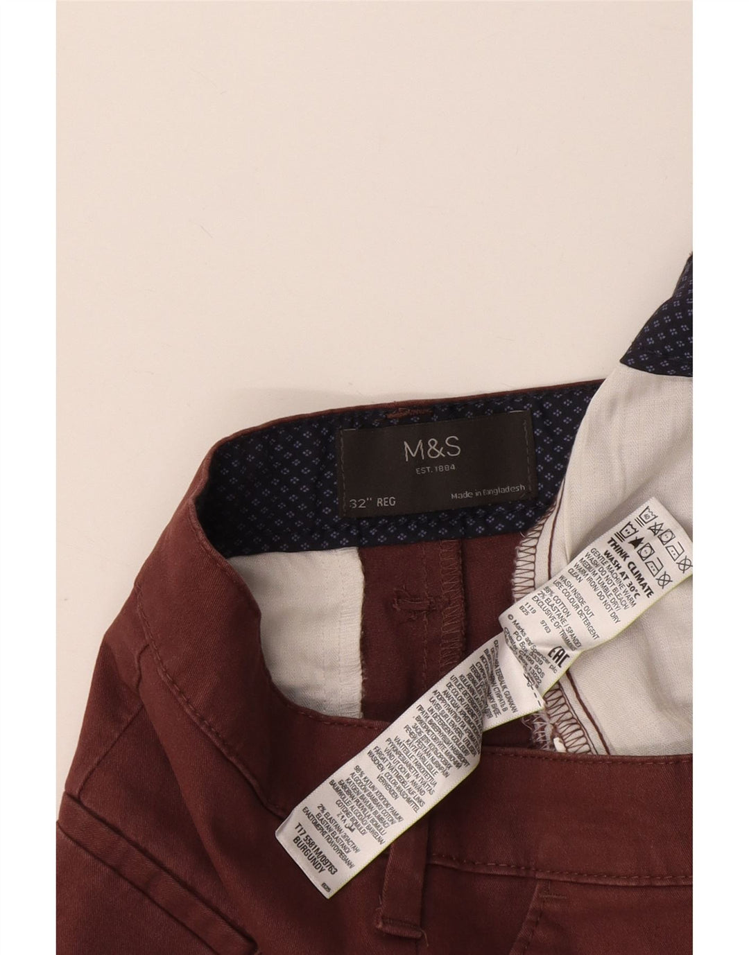 Marks & Spencer Chino Shorts til mænd W32 Medium Bourgogne bomuld