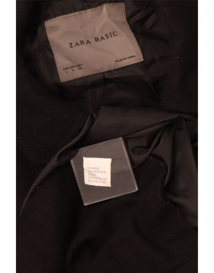 ZARA Dame Overfrakke UK 14 Stor Sort Uld