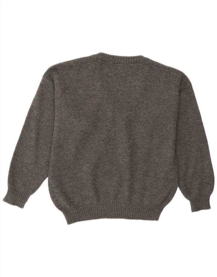 Vintage Herre V-hals sweater IT 50 Medium Grå Argyle/Diamant Akryl