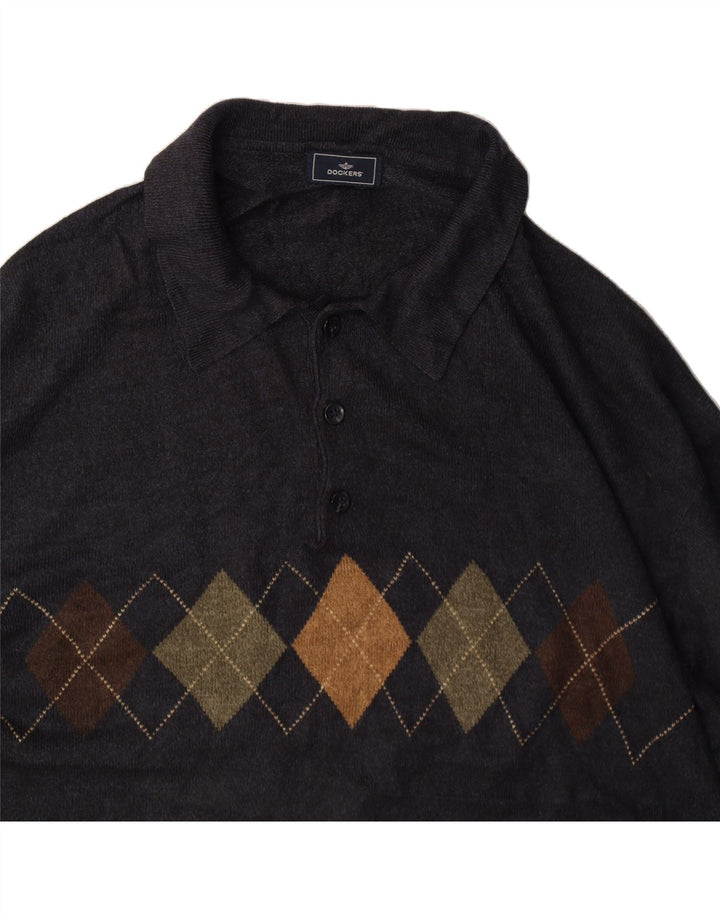 DOCKERS Herre Polo Neck Jumper Sweater 3XL Navy Blue Argyle/Diamond