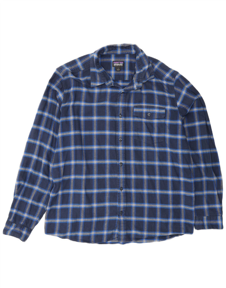 Patagonia herre flannelskjorte stor blå ternet bomuld