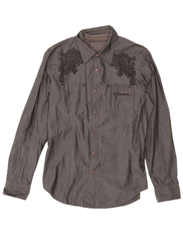 GUESS Mens Shirt Medium Grey Paisley Cotton