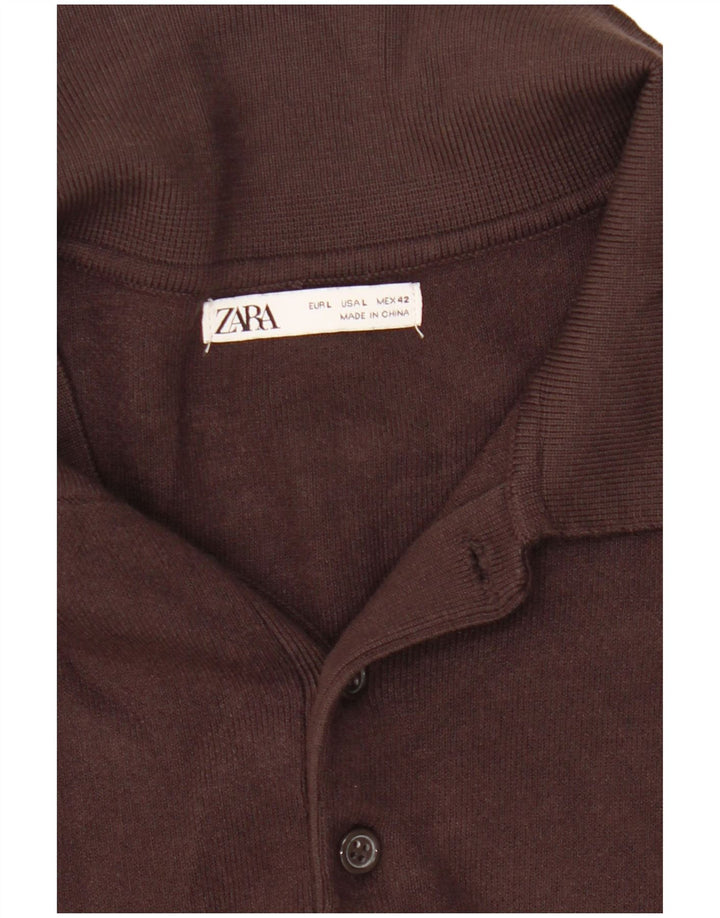 Zara Herre Polo Neck Jumper Sweater Stor Brun