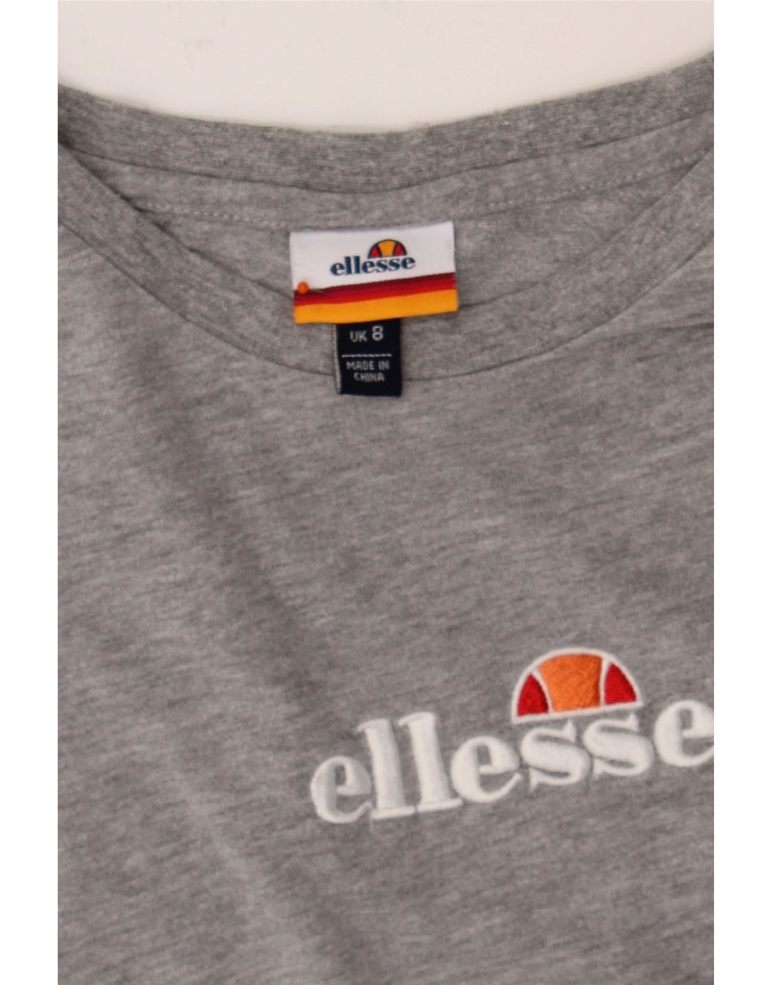 ELLESSE Womens Graphic Crop Top UK 8 Small  Grey Cotton Vintage Ellesse and Second-Hand Ellesse from Messina Hembry 