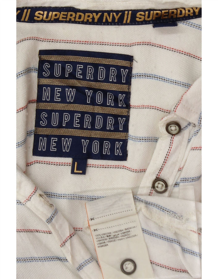 SUPERDRY Womens Shirt UK 16 Large White Striped Viscose Vintage Superdry and Second-Hand Superdry from Messina Hembry 