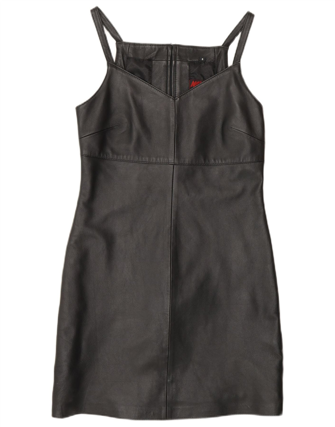 MADDOX Dame Ærmeløs Læder Skede Kjole UK 10 Lille sort læder