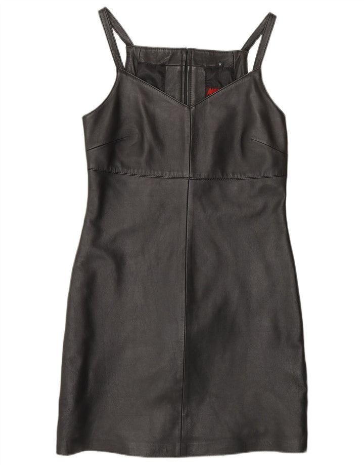 MADDOX Dame Ærmeløs Læder Skede Kjole UK 10 Lille sort læder