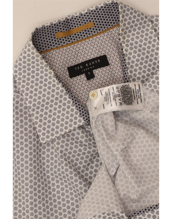 Ted Baker Kortærmet Herreskjorte Størrelse 3 Medium Hvid Geometrisk Bomuld