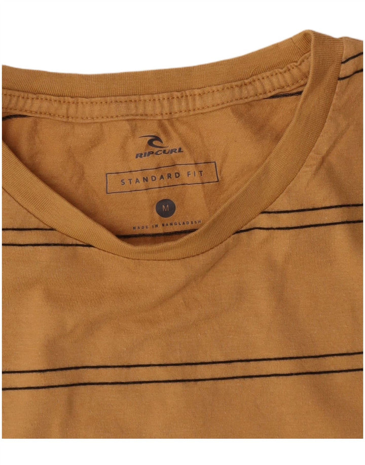 Rip Curl Herre Standard Fit T-Shirt Top Medium Gul Stribet Bomuld