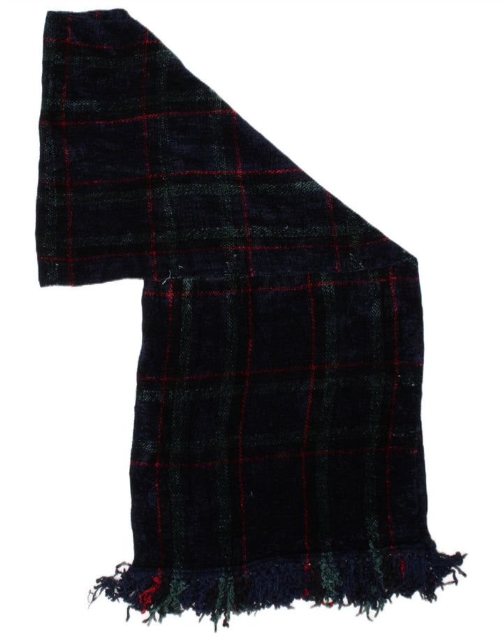 VINTAGE Womens Rectangle Scarf One Size Navy Blue Plaid Viscose Classic