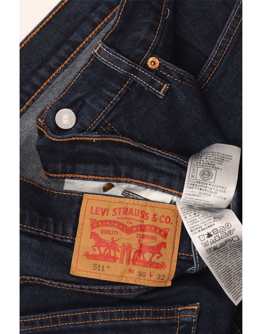 Levi's Herre 511 Slim Jeans W36 L32 Marineblå Bomuld