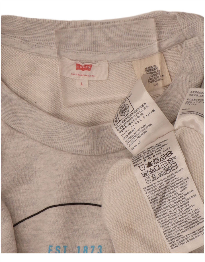 LEVI'S Womens Oversized Crop Graphic Sweatshirt Jumper UK 16 Large Grey